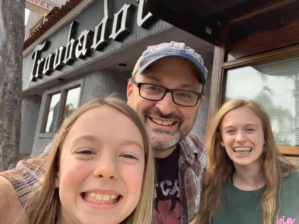 My girls and I outside the Troubadour in West Hollywood, where Leon Russell and Elton John first met.