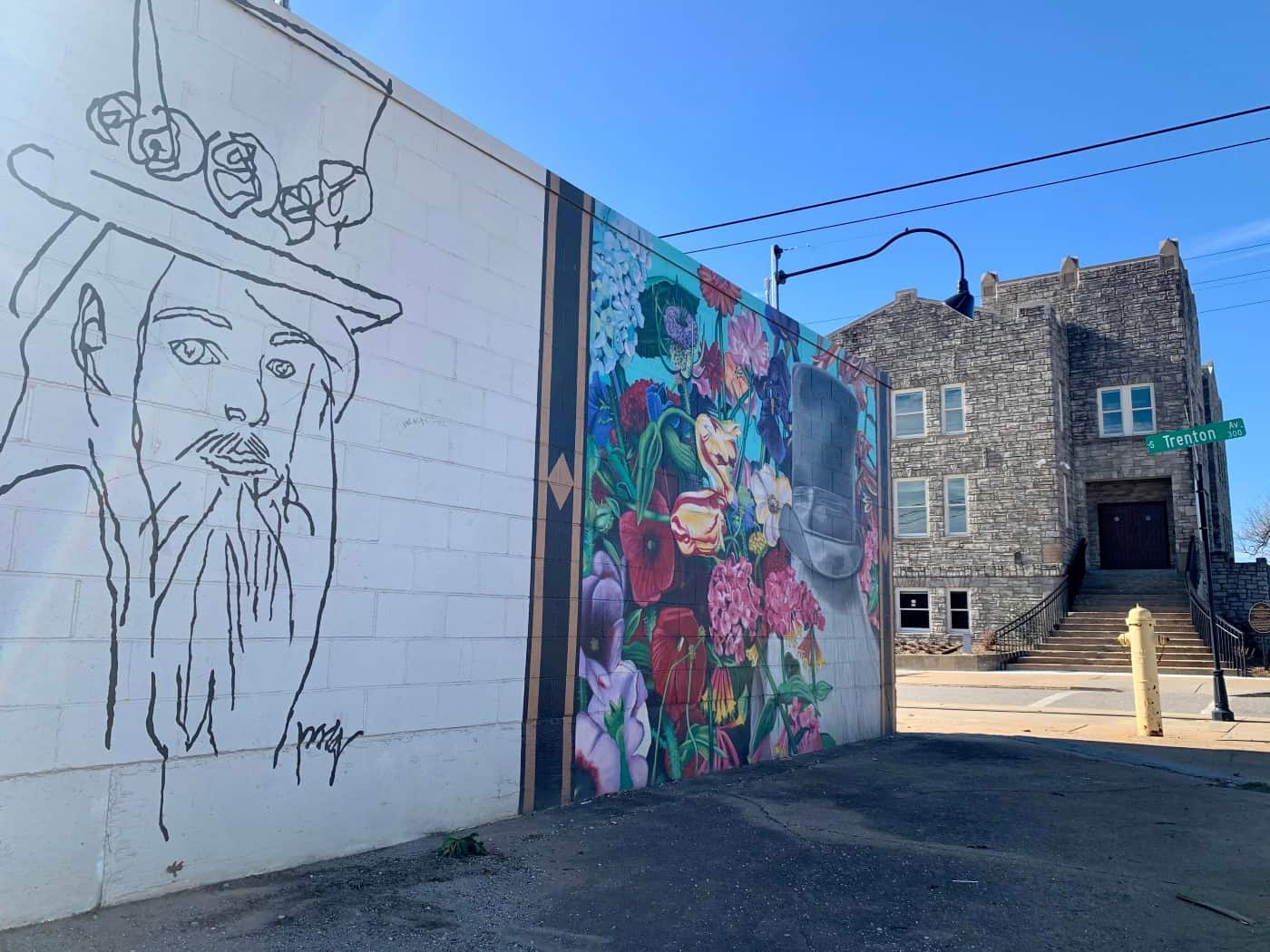 This is just a sliver of the Mural of Space and Time, located in the shadows of the Church Studio. In November of 2020, Brian Lewis replicated eight Leon Russell-inspired oil paintings by Patrick Gordon, commissioned by Teresa Knox. The entire mural is on 190 feet of the Mac's Electric building wall just east of the studio.